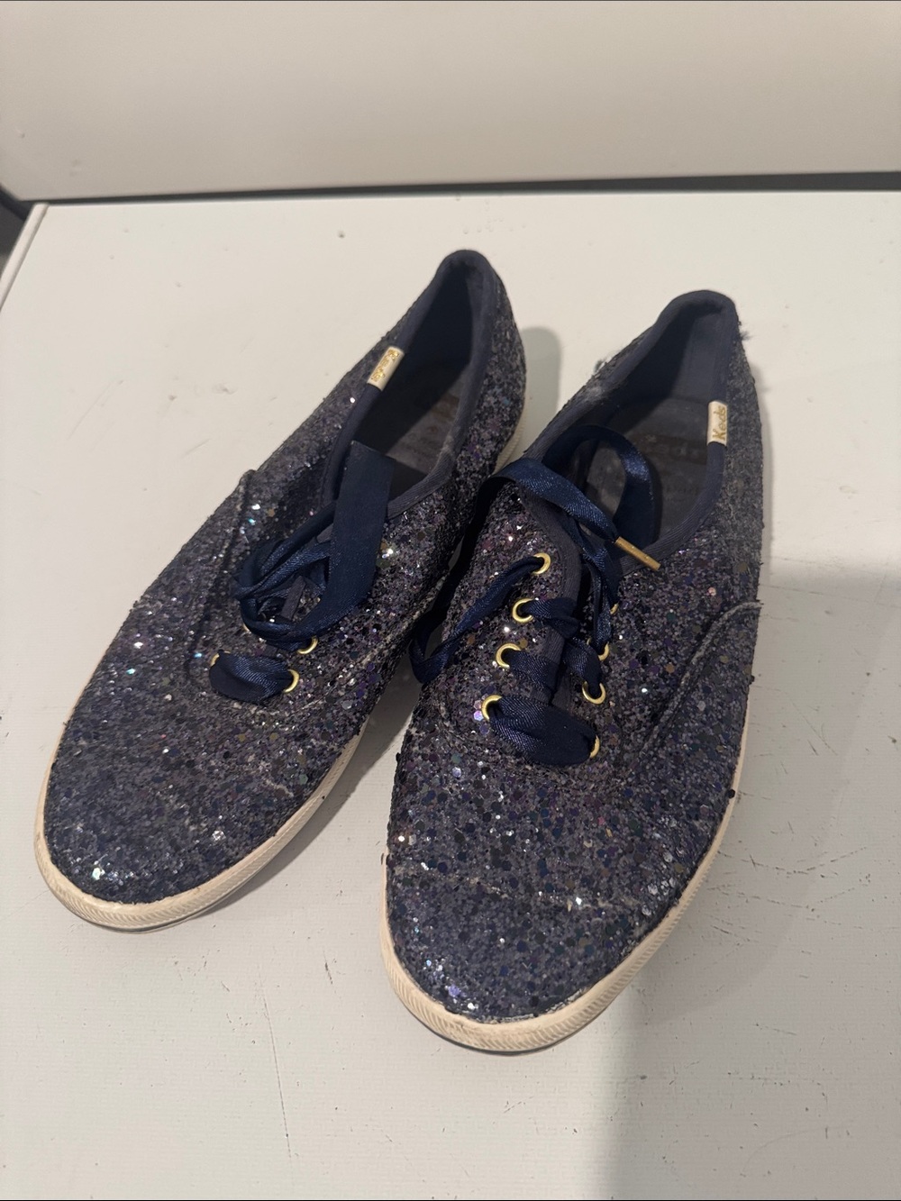 Glitter Navy Lace-Up Sneakers for Women
